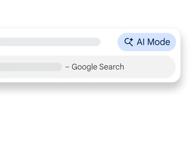 Ipinapakita ang AI Mode sa tabi ng search bar sa isang webpage sa Chrome