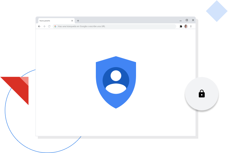 Ventana del navegador Chrome que muestra el ícono de privacidad de Google.