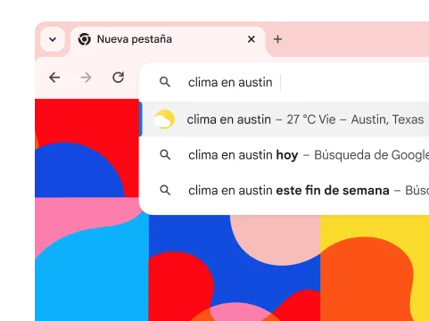 Una búsqueda de “clima en austin” muestra un resultado que indica que harán 27 °C el viernes.