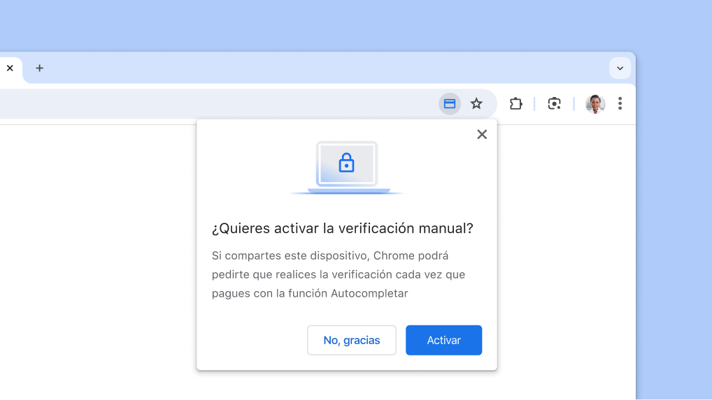Activa la verificación manual para realizar pagos con Autocompletar.