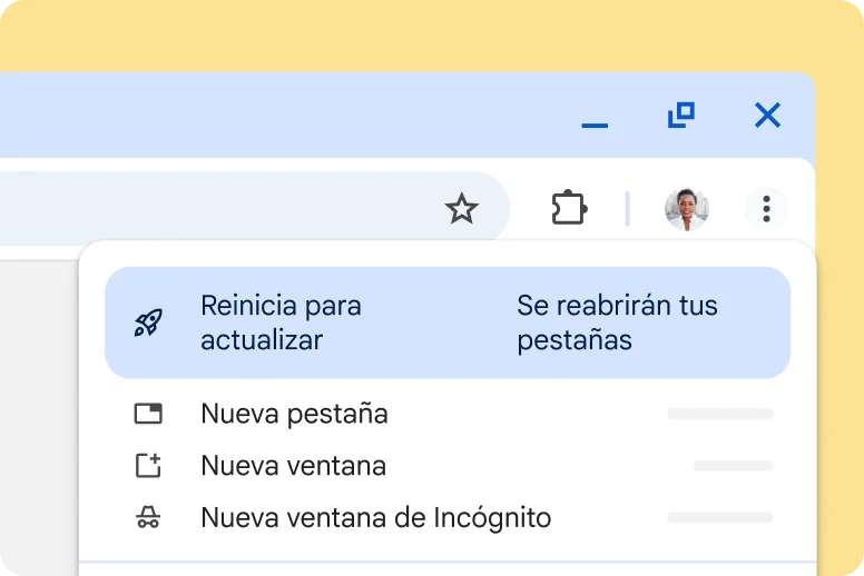 Interfaz de Chrome donde se avisa de que hay una actualización pendiente
