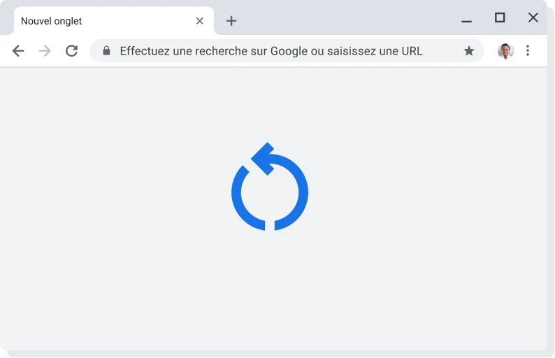 Interface de Chrome avec une icône indiquant qu'une mise à jour est en cours