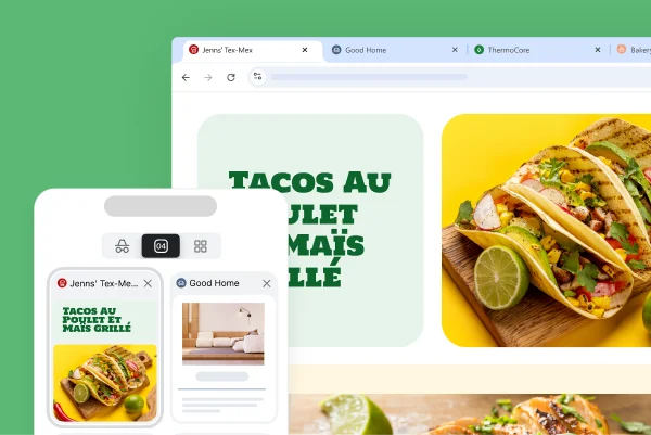 Le même site Web de recettes est affiché sur différents appareils pour montrer comment retrouver un onglet partout où vous êtes connecté à Chrome.