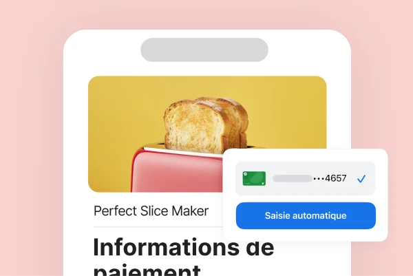 Sur l'écran des infos de paiement d'un site de vente au détail, Chrome propose de saisir automatiquement les infos de paiement enregistrées.