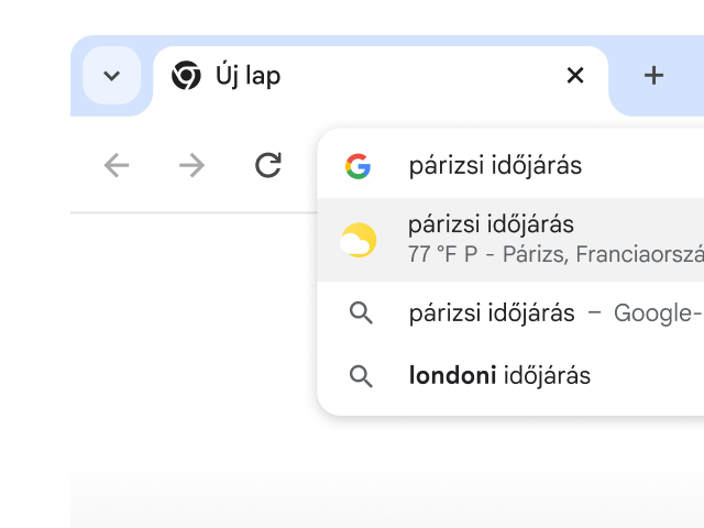 Egy felhasználó beírta az „időjárás Párizsban” kifejezést a Chrome címsávjába, amely azonnal találatokat jelenített meg.