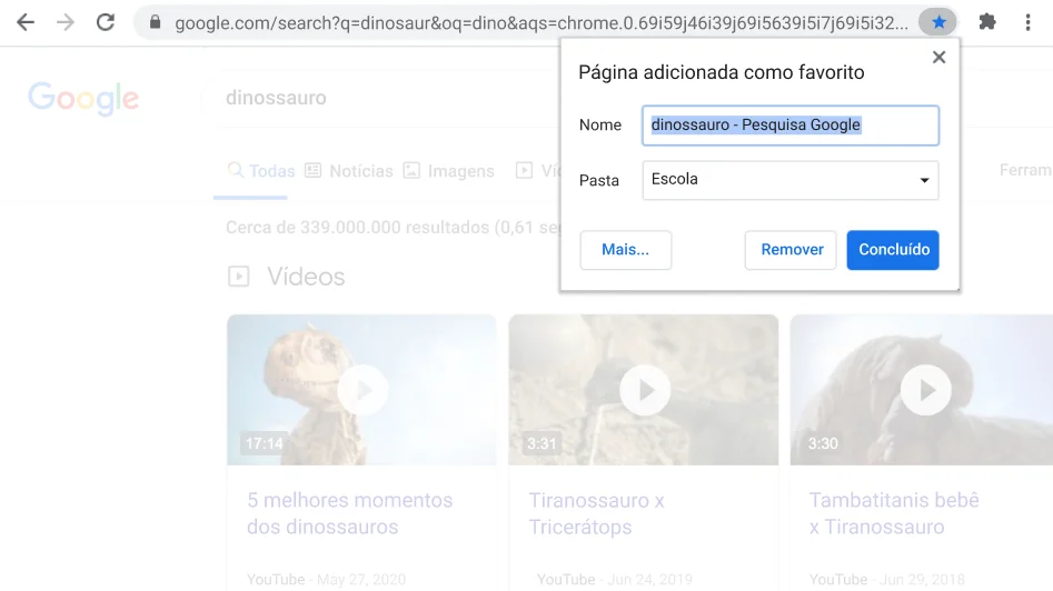 Janela do navegador Chrome com a caixa de diálogo 