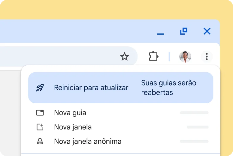 Alerta da IU do Chrome de que há uma atualização pendente