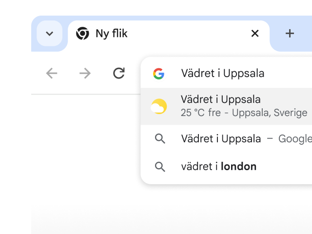 En användare skrev ”väder i Paris” i Chromes adressfält och det genererade direkt resultat.